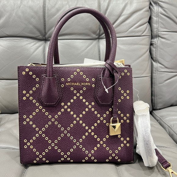 Michael Kors Studio Mercer Stud Grommet Cross-Body Bag Purple